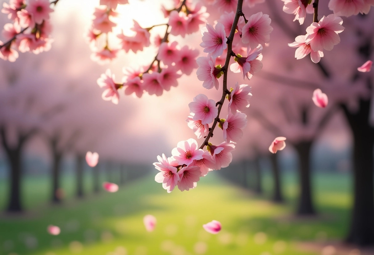 arbre fleurs roses